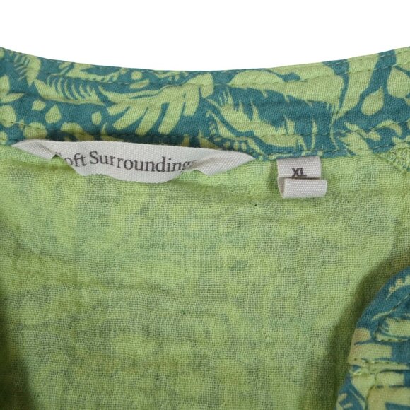 SOFT SURROUNDINGS Double Gauze Cotton Button Up Top Green Leaf Print Boho XL - Picture 4 of 9